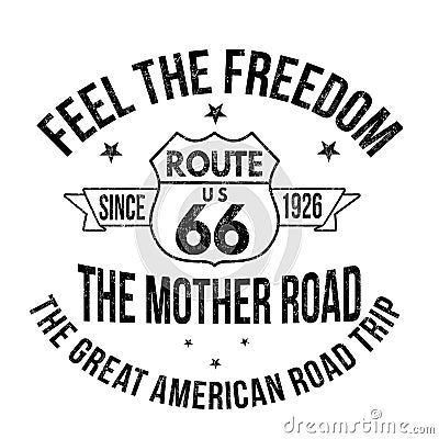 Route 66 typography for t-shirt print Vector Illustration