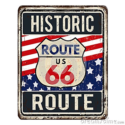 Route 66 vintage rusty metal sign Vector Illustration