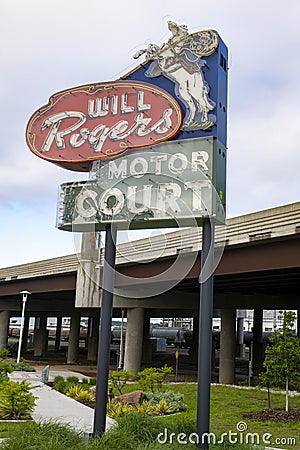 Route 66, Will Rogers Motor Court Motel Sign, Travel Editorial Stock Photo
