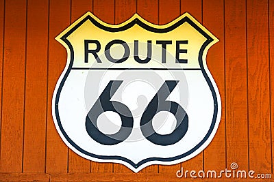 Route 66 wooden background Stock Photo