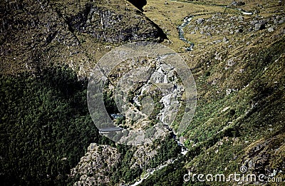 Routeburn Falls and Lodge Stock Photo