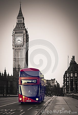 Routemaster bus on Westminster Bridge Editorial Stock Photo