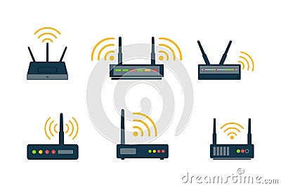 Router flat icon. Vector router. Router and signal symbol. Wi-Fi router Vector Illustration