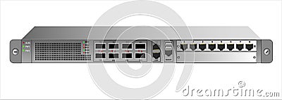 Router IP traffic for mounting with a 19 inch rack. Designed for carrier-class networks. Vector Illustration