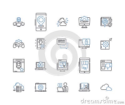 router line icons collection. Nerking, Wireless, LAN, Ethernet, Modem, Internet, Signal vector and linear illustration Vector Illustration