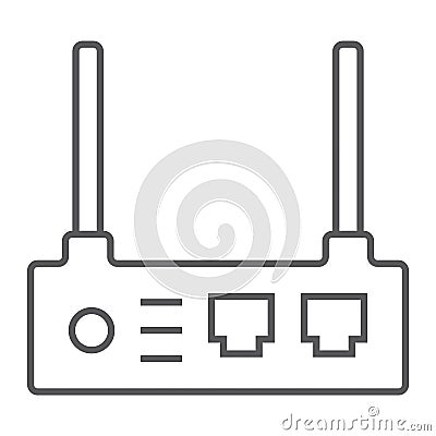 Router thin line icon, internet and connection, wifi sign, vector graphics, a linear pattern on a white background. Vector Illustration