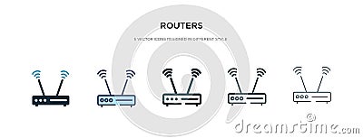 Routers icon in different style vector illustration. two colored and black routers vector icons designed in filled, outline, line Vector Illustration