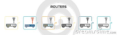 Routers vector icon in 6 different modern styles. Black, two colored routers icons designed in filled, outline, line and stroke Vector Illustration