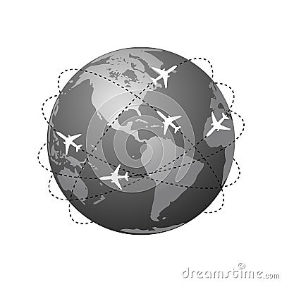 Planes routes. Global travel symbol Cartoon Illustration