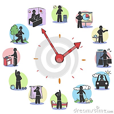 Daily Routine Clock Characters Concept Vector Illustration