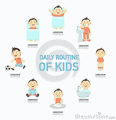 Daily routine of kids infographic,illustration. Vector Illustration