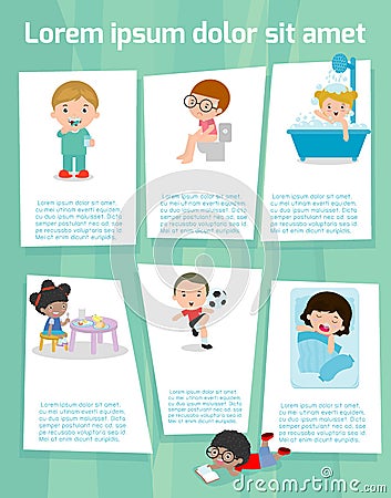 Daily routines for kids, daily routine of child, Template for advertising brochure,your text, ready for your message. Vector Vector Illustration