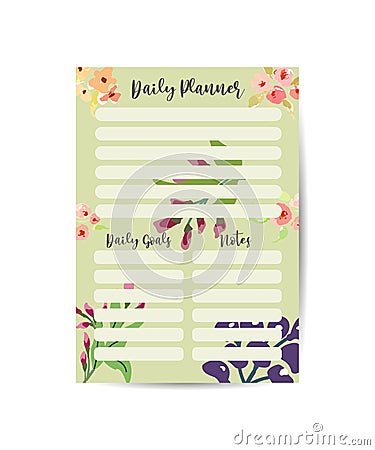 Daily Routines planner template Vector design element Floral of page for a notebook sheet with notes Vector Illustration