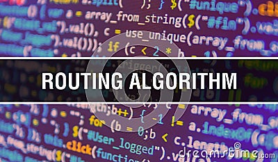 Routing algorithm concept illustration using code for developing programs and app. Routing algorithm website code with colorful Cartoon Illustration
