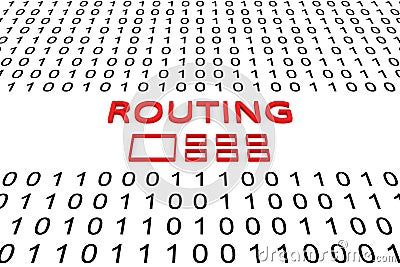 ROUTING concept binary code 3d Cartoon Illustration