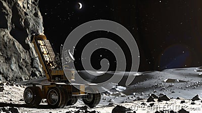 Rover extracts regolith from an asteroid using advanced technology for resource mining Stock Photo