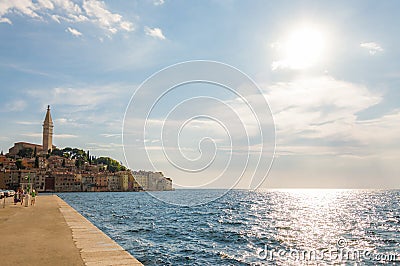 Rovinj cityscape and Adriatic sea coast view on sunny day Editorial Stock Photo