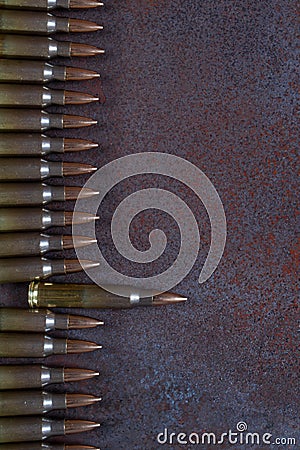 A row of ammunition. Concept of the first shot. Stock Photo