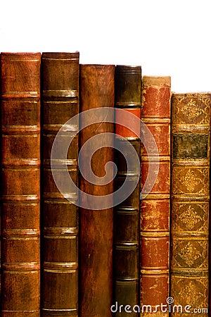 Row of antique leather books Stock Photo