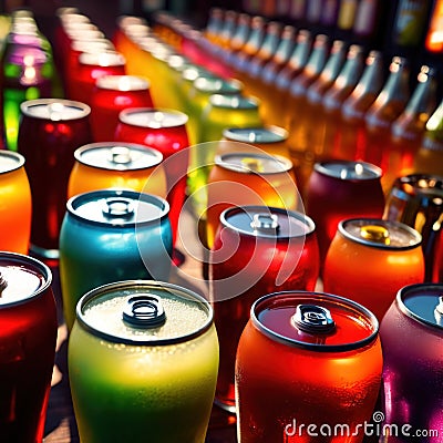 Row of assorted colorful cold drinks, summer party refreshment at bar Stock Photo