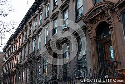 Row of Beautiful Old Brownstone Homes in Prospect Heights of Brooklyn New York Stock Photo