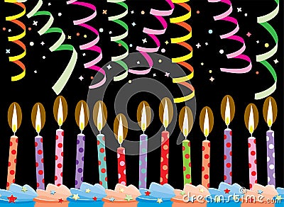 vector row of birthday candles and streamers Vector Illustration