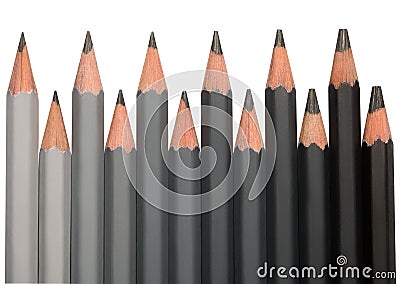 Row of black graphite pencils with different hardness Stock Photo