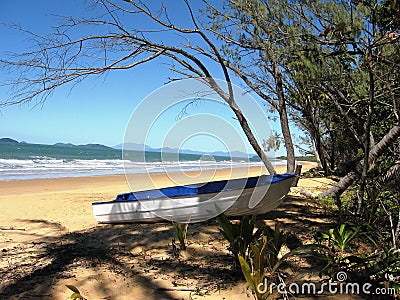 Row Boat on the Beach at Mission Beach Stock Photo