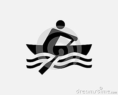 Rowboat Icon Rowing Row Boat Kayak Rower Sport Vector Black White Vector Illustration
