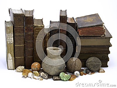 Row of Books and Artifacts Stock Photo