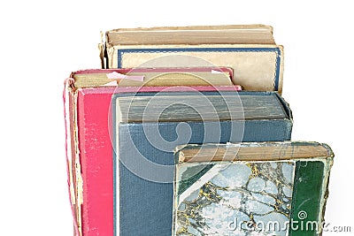 Row of books isolated on white background. Reading, education at home,e- learning,home office concept. Corona virus lockdown Stock Photo