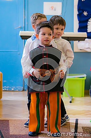 Row of boys at kindergarten Editorial Stock Photo