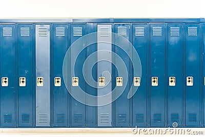 Row of bright colored school lockers Stock Photo