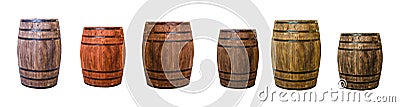 Row brown oak barrel maturation wine extract a set of large cask Stock Photo