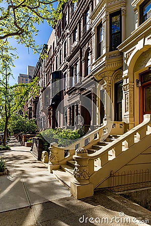 Row of brownstones on the Upper West Side. Manhattan, New York City Stock Photo