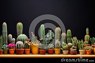 a row of cacti showing different stages of growth Stock Photo