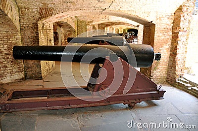 Row of Cannons in a Fort Stock Photo