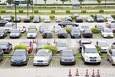 Row of cars on parking lot Stock Photo