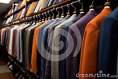 row of classic mens suits in a store Stock Photo