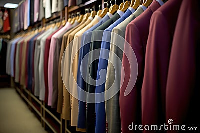 row of classic mens suits in a store Stock Photo