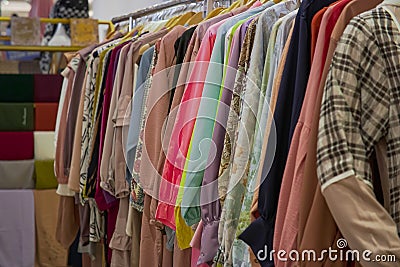 a row of clothes that are ready to be marketed Stock Photo