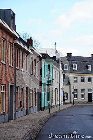 Row of colored houses in the town center of Vaals, The Netherlands Editorial Stock Photo