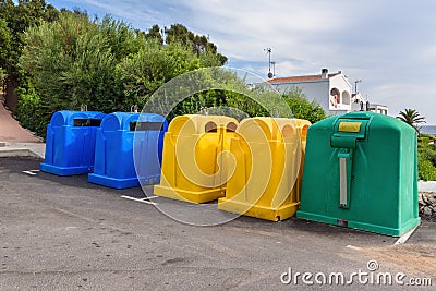 Colorful dustbins for waste segregation Stock Photo