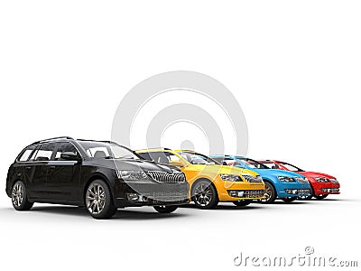 Row of colorful family cars Stock Photo