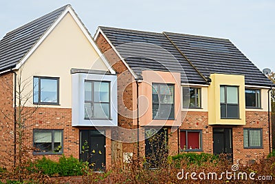 Row of Colorful Modern UK Houses Stock Photo