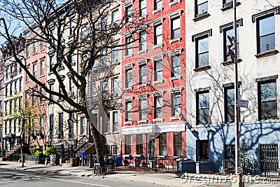 Row of colorful old buildings on 10th Street in the East Village of New York City Stock Photo