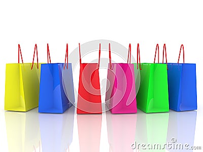 Row of colorful shopping bags on white Stock Photo