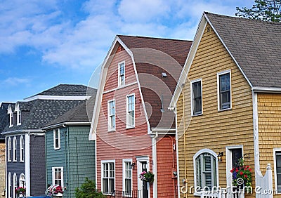 colorful wooden clapboard houses Stock Photo