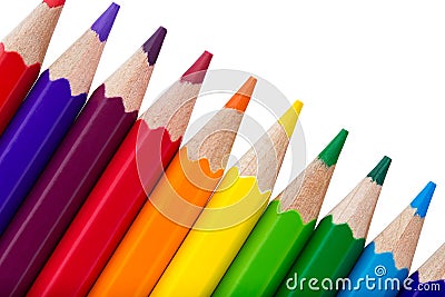 Row of colourful pencils isolated over white Stock Photo