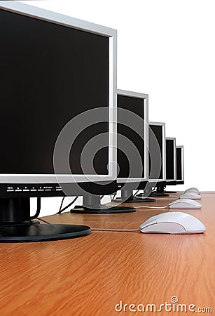 Row of computer monitors - isolated Stock Photo